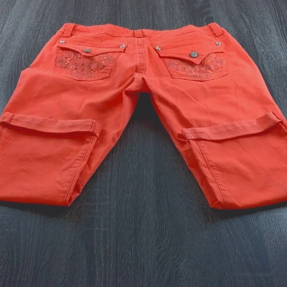 Nine West Missy Capris 8/29 Orange/Coral 2 Back Pocket Sparkle Embellishments - Picture 14 of 16